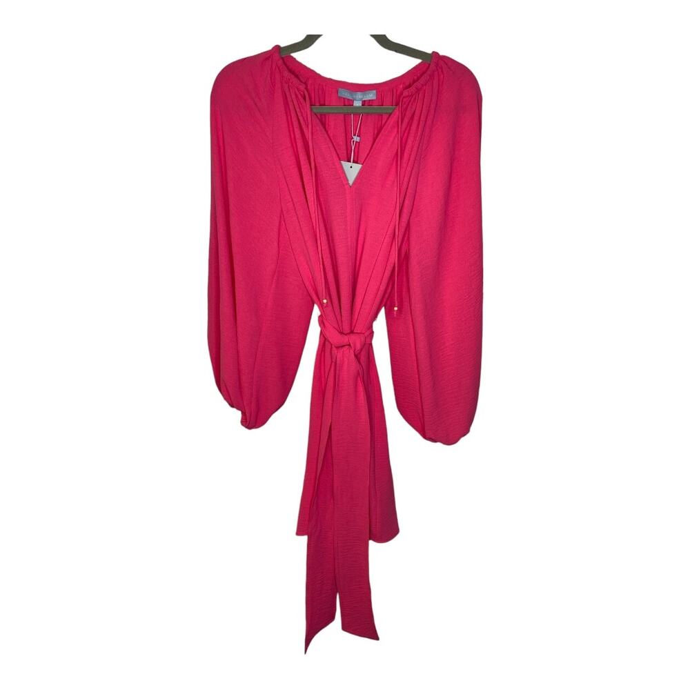 Antonio Melani Mini Dress Puff Sleeve Belted Tie Waist V-Neck Pink Size Small